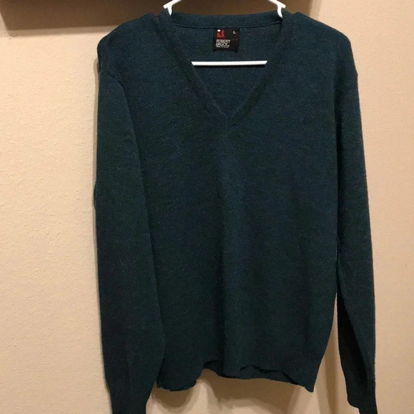 Robert Bruce Gray Green Heathered V-Neck Sweater - Picture 1 of 4
